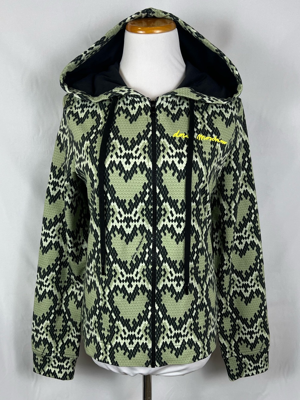 Moschino Sage and Black Snake Heart Pattern Hooded Zip Jacket